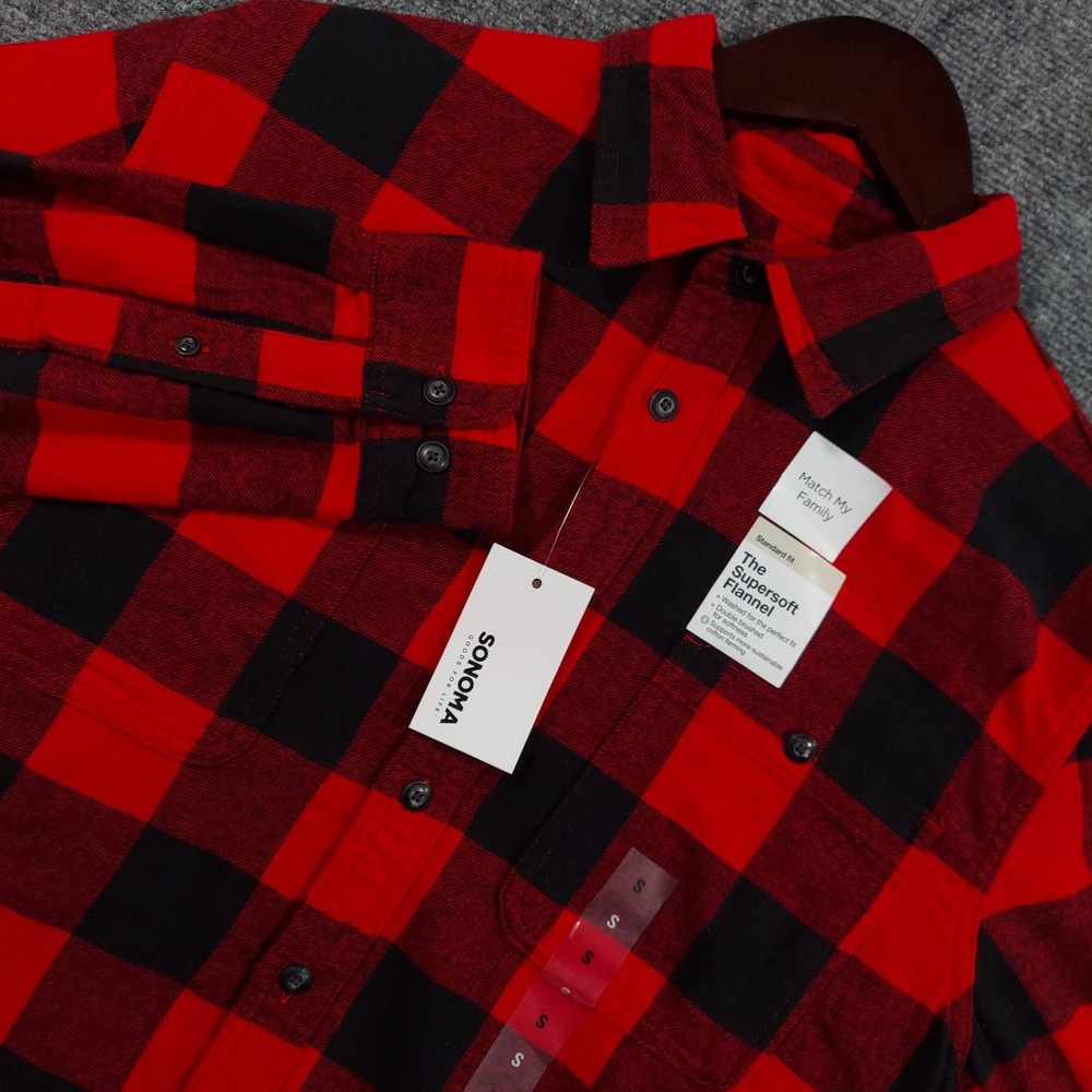 Sonoma Goods For Life Shirt Mens Small Red Buffalo Plaid Long Sleeve Flannel NEW